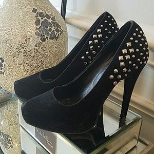 Black studded heel pump